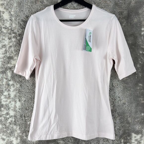 Lands End Size S Tencel Eco Soft Stretch Top Pink Short Sleeve Round Neck Shirt - Picture 1 of 10